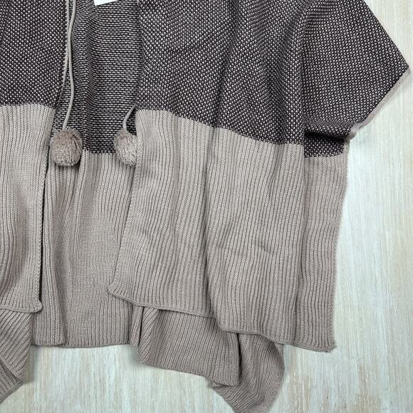 NWT LC Lauren Conrad Poncho Sweater Shrug Colorblock Boho Pom Pom Tie Front OS - Picture 4 of 12